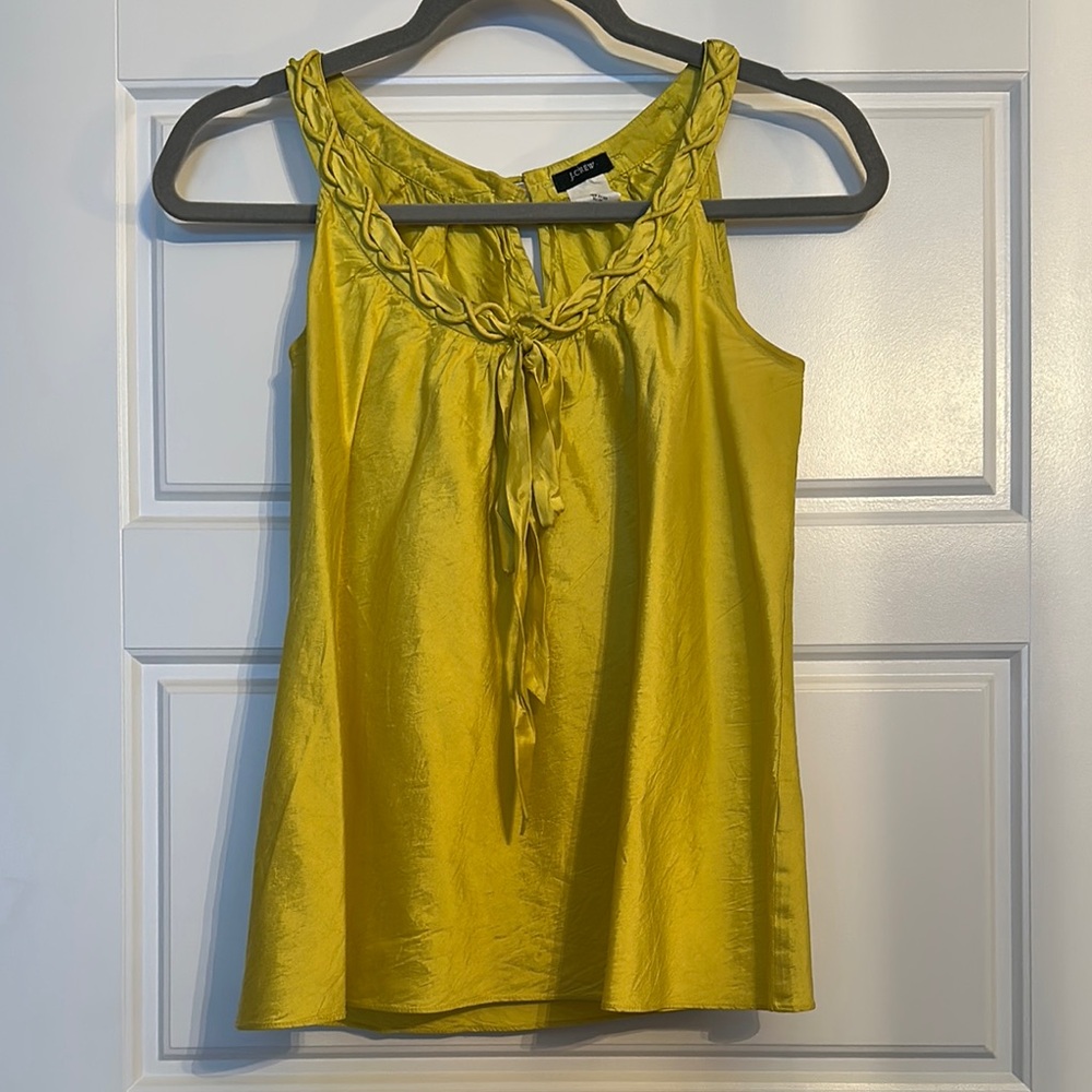 J. Crew 100% Silk Citron Relaxed Tie Front Top